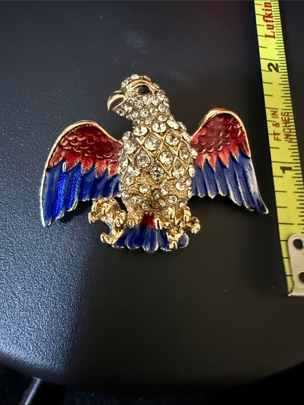Gold-Tone Red & Blue Eagle Brooch with Rhinestones